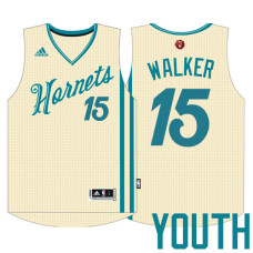 Youth 2015 Christmas Charlotte Hornets #15 Kemba Walker Cream Jersey