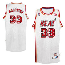 Alonzo Mourning Miami Heat #33 Swingman Hardwood Classics Throwback White Jersey With 2023 NBA finals patch  